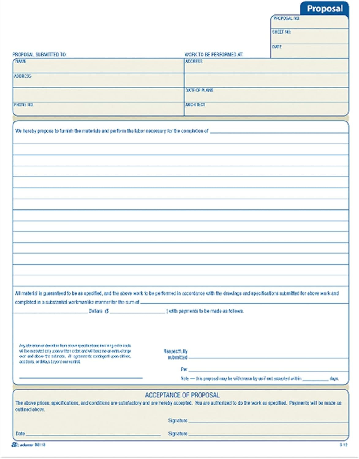 Proposal Book, 2-Part with Carbon, 8.38 X 11.44 Inches, White, 50 Sheets (D8118)