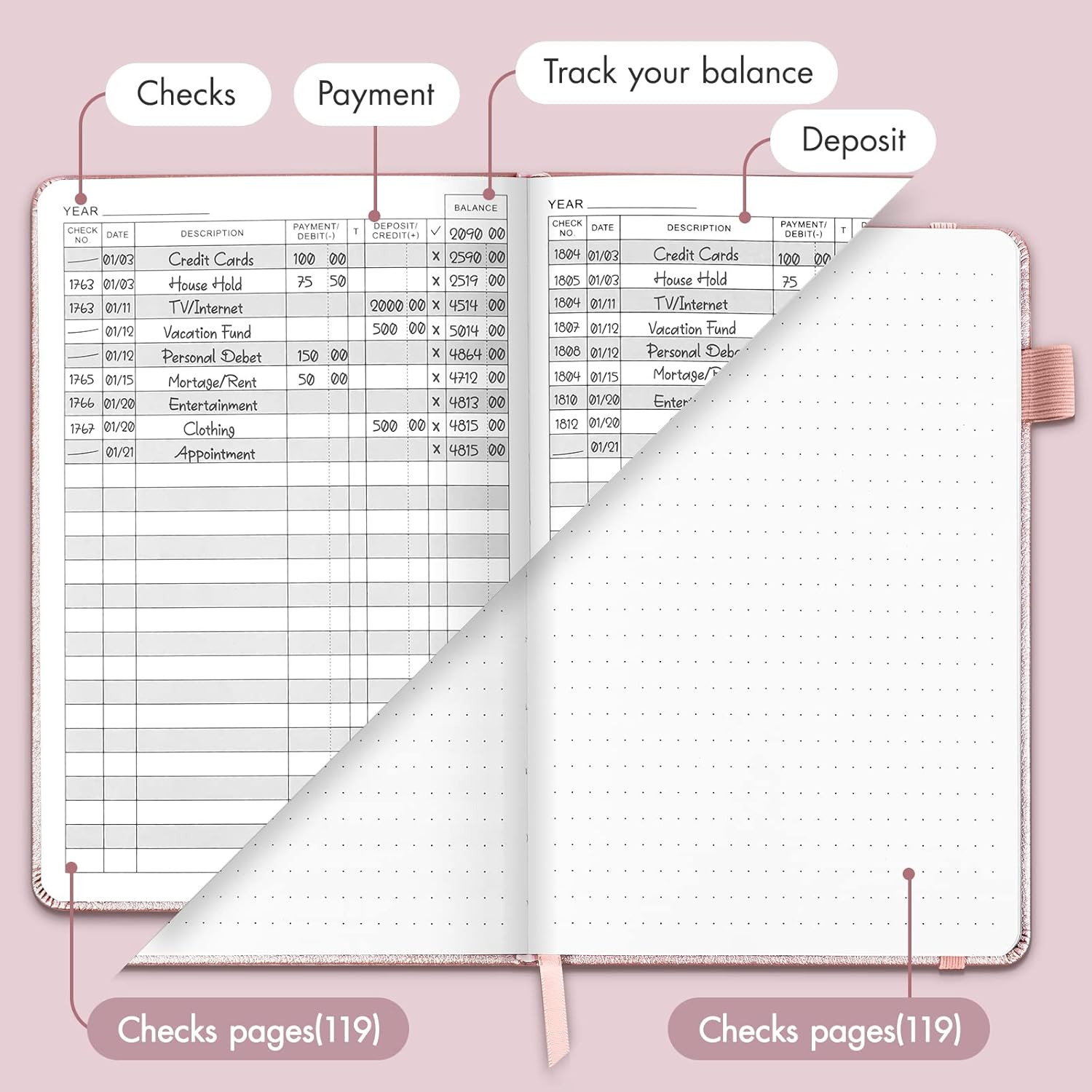 Check Registers for Personal Checkbook, Checkbook Log with Debit Card & Transact