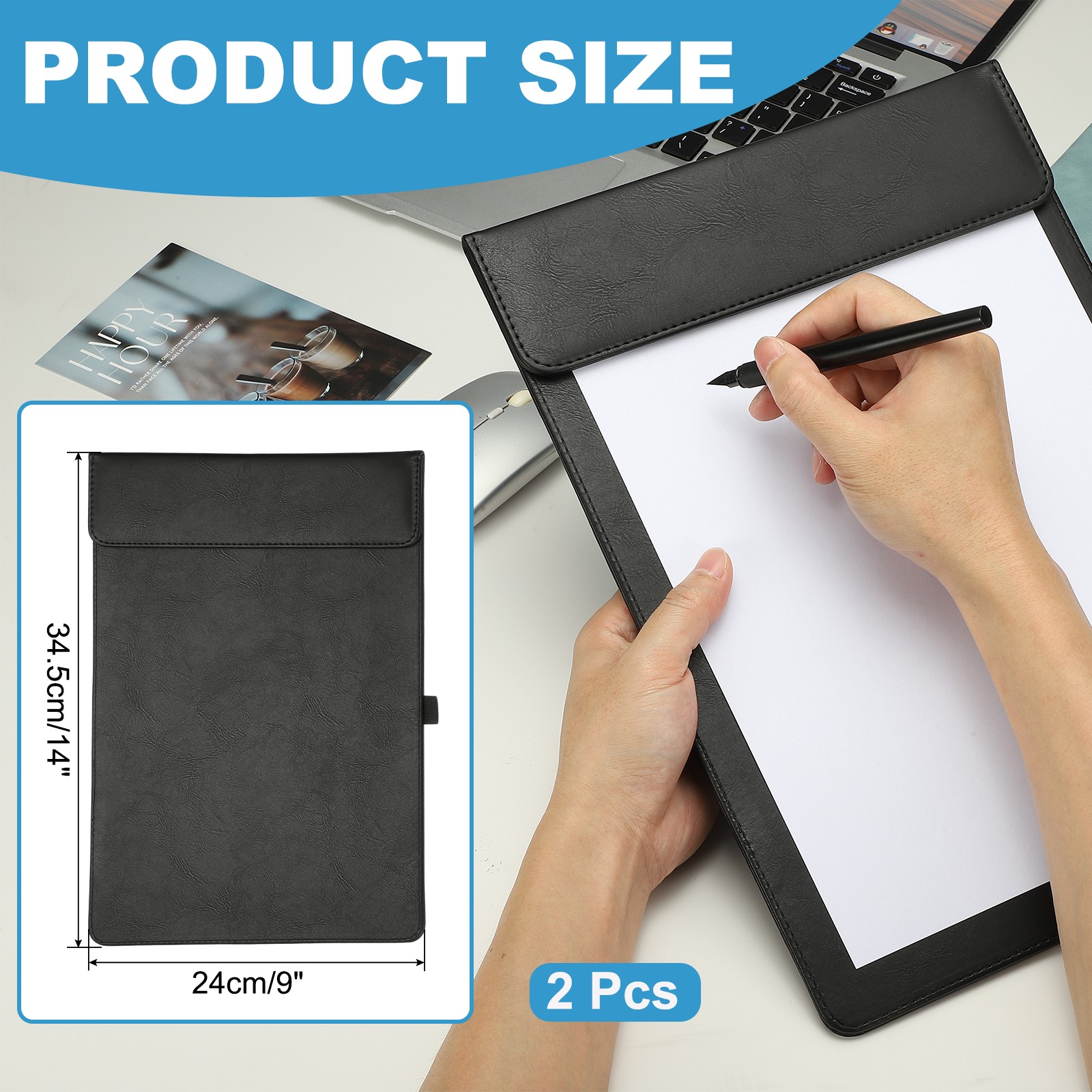 2 Pack Magnetic Leather Clipboard, 14″x9″ Clipboard with Pen Holder (Black)