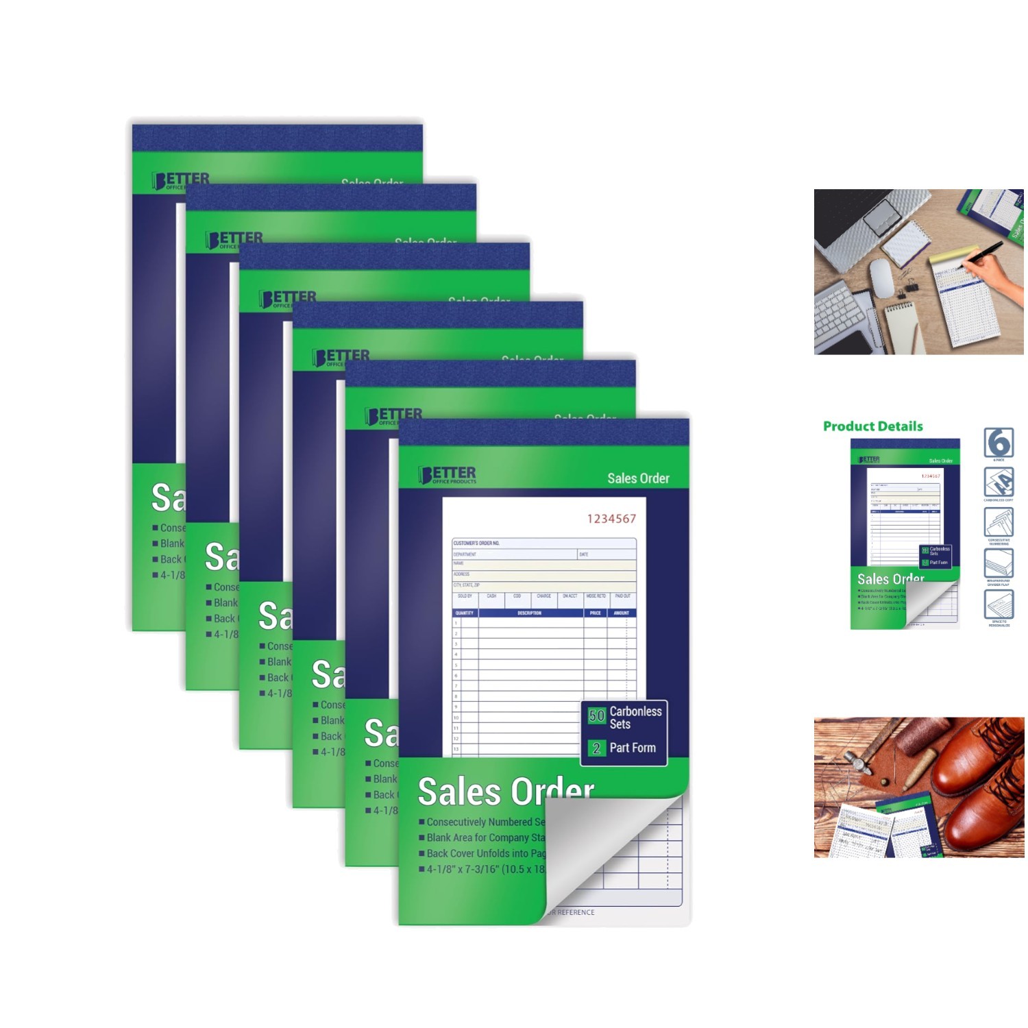 Compact 6-Pack Sales Order Books with Carbonless Forms and Personalization Space