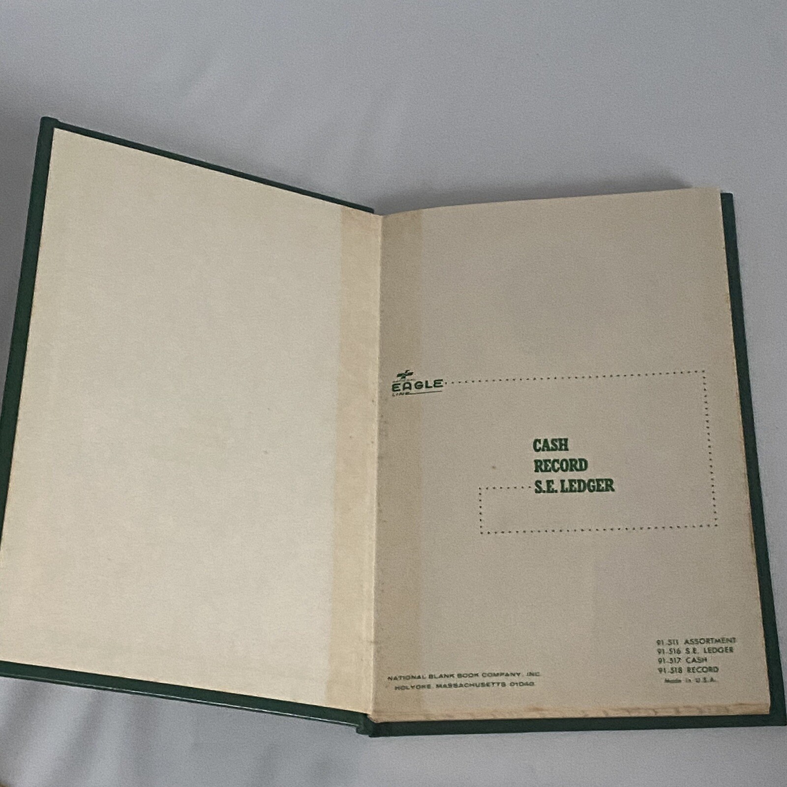 Cash Record S.E. LEDGER BOOK! NATIONAL BLANK BOOK CO. Eagle Line Vintage READ