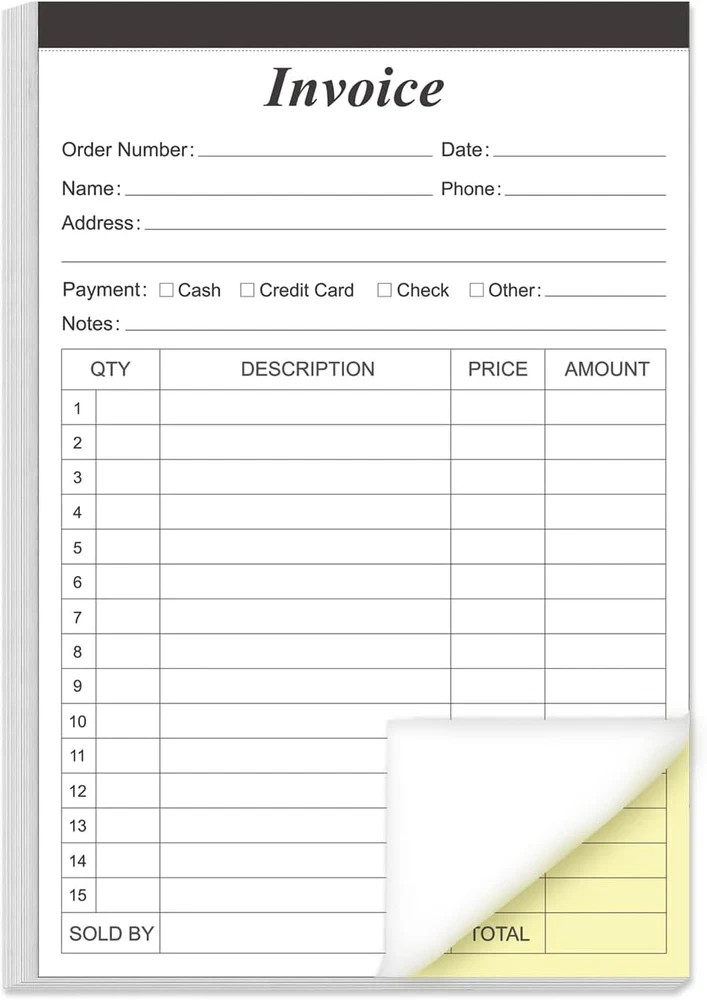 Invoice Receipt Book with Cardboard 2-Part Carbonless, 5.5″ X 8.5″ Order Forms
