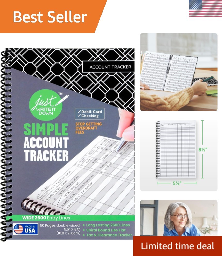 New Check Book Register & Debit Card Ledger Notebook – Black – Standard Edition