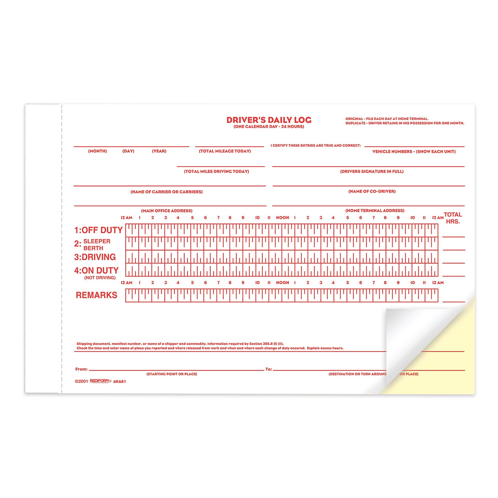 White Yellow Delivery Receipt Book with 31 Duplicates Carbonless Forms
