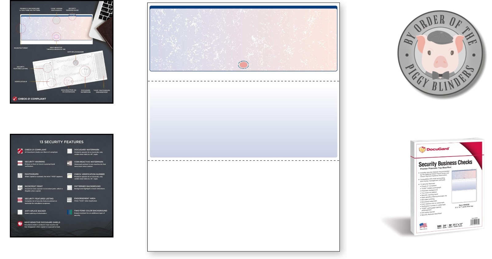 Professional Blue & Red Prismatic Check Paper – 500 Sheets, 13 Security Features
