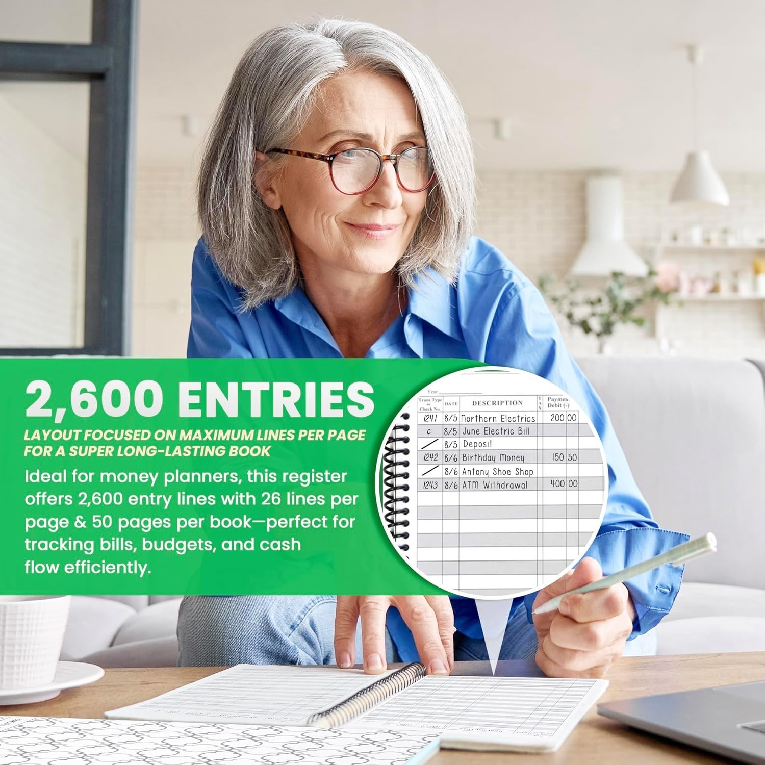 User-Friendly Check Book Register – 2,600 Entry Lines, Eco-Friendly Production