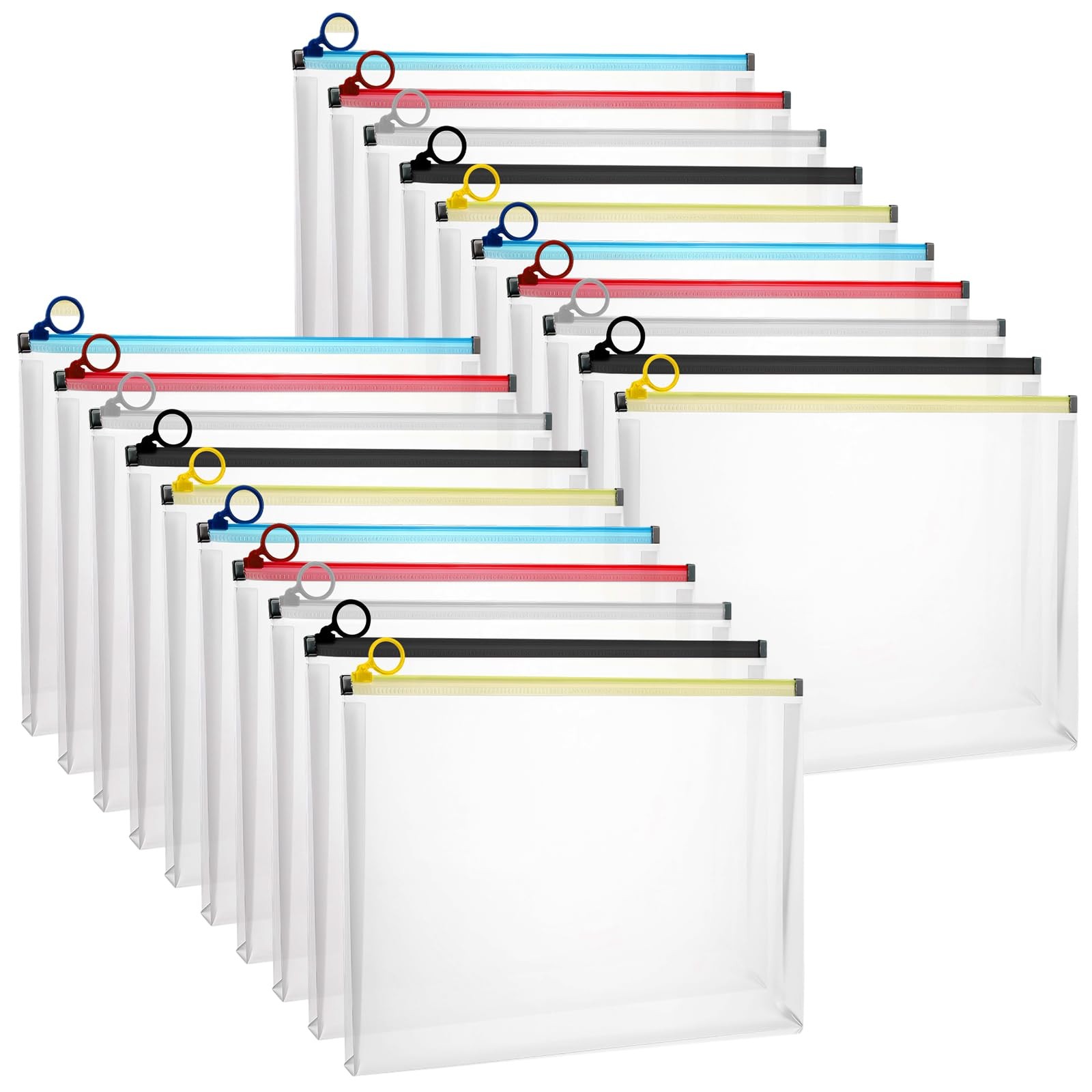 20 Pcs Clear Plastic Zip Envelopes A4 Zipper Document Folder Stylish Colors