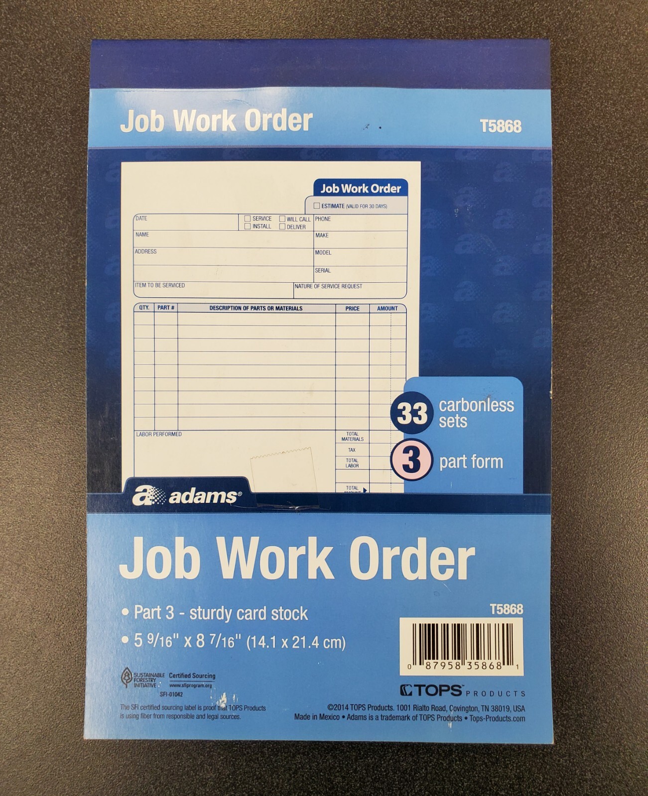 ABFT5868 Adams Job Work Order Book 3-Part Carbonless 33 Sets Each – PACK OF 10