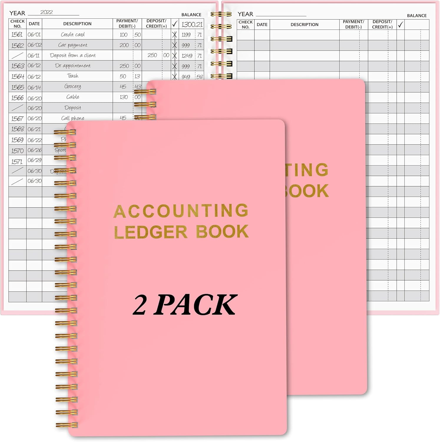 2 Pack Accounting Ledger Book – A5 Check Register for Small Businesses & Persona