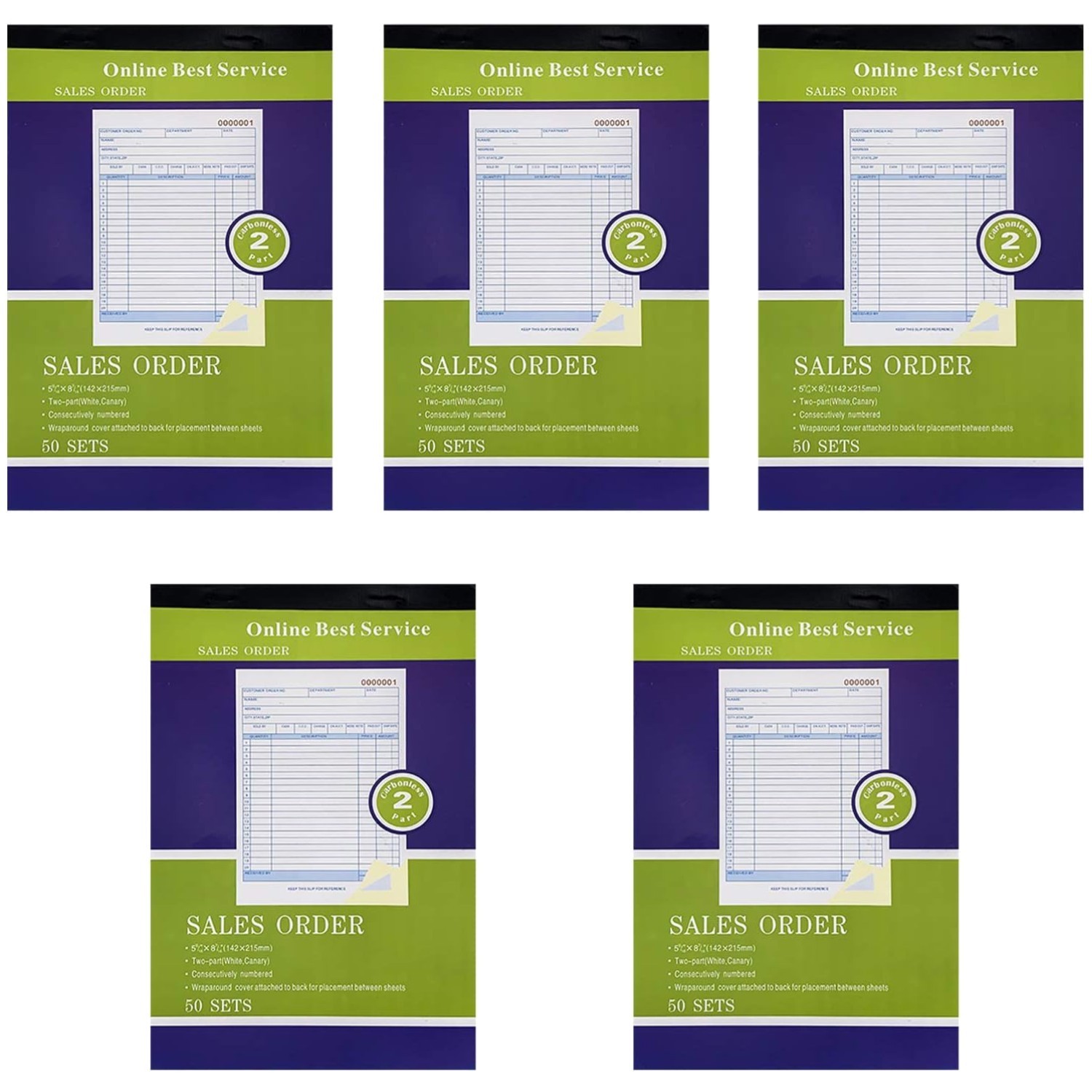 10 Pack Carbonless Sales Order Books – Large 5-9/16″ x 8-7/16″ with Consecuti…