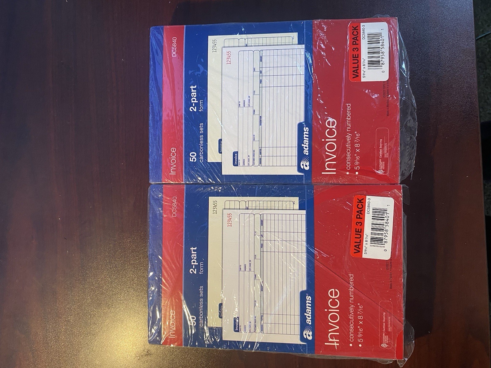 Adams Invoice Book 3 Pack, 2 Part Carbonless Invoices, Horizontal Sales White