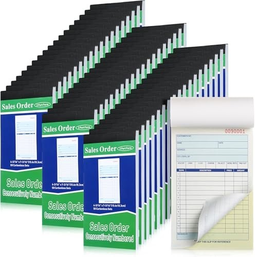 Carbonless Sales Order Books – 55 Pads, 2-Part Receipt Forms, Invoice Copies, 50
