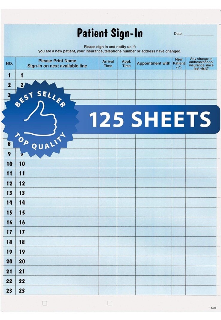 Tabbies Patient Sign-In Label Forms Color Blue 8 1/2″ x 11 5/8″ 125 Pack 14531