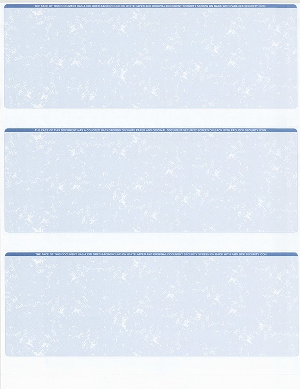 200 Sheets – 600 Checks Blank Check Stock Paper – Blue – Three (3) on a Page