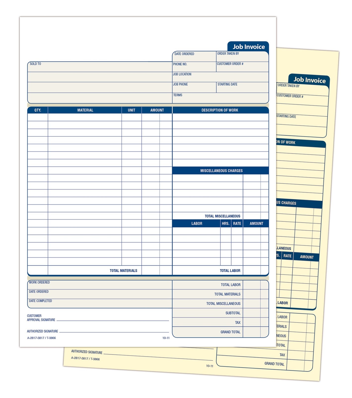Adams Job Invoice Forms, 2-Part Carbonless, For Service and Repair Billing, 100