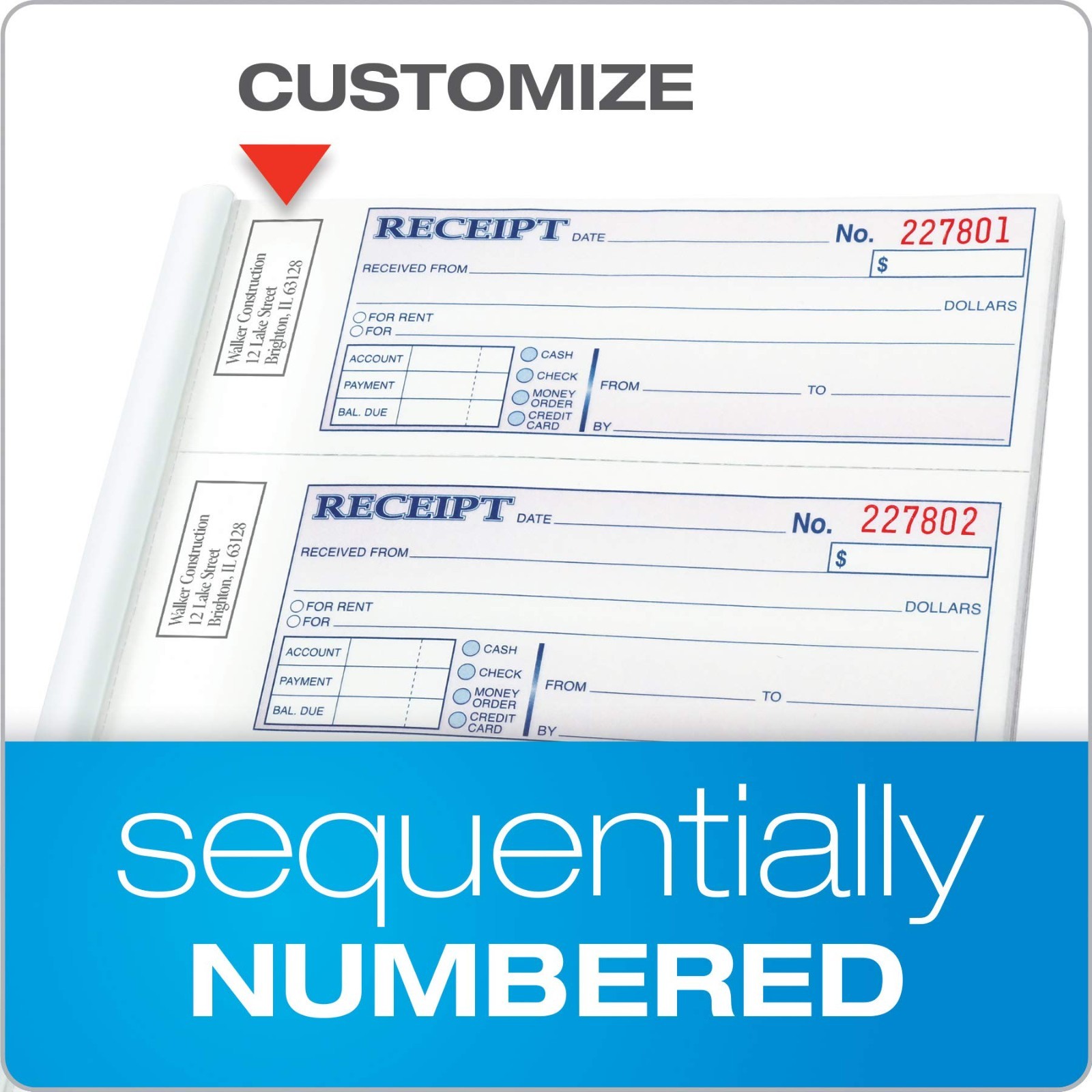 3-Part Carbonless Money & Rent Receipt Books, 100 Sets, Wraparound Cover, 5 Pack