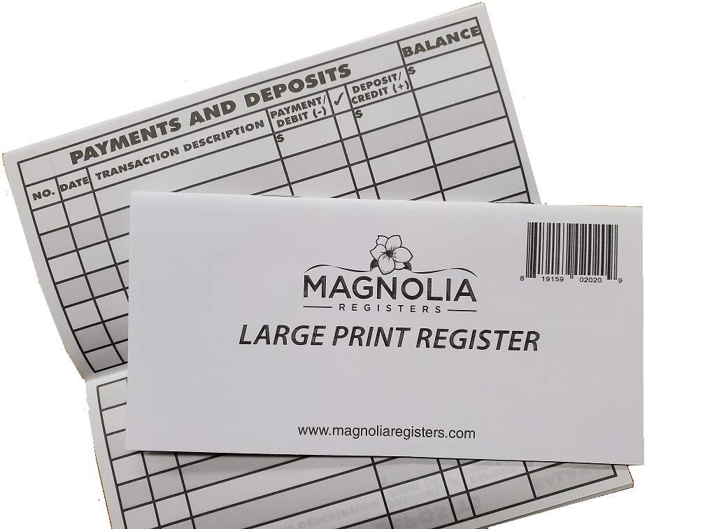 10 Pack Large Print Low Vision Checkbook Registers, 3″ x 6″, Check Registers for