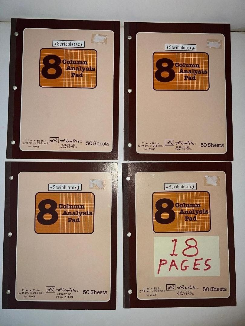 3 Scribbletex Column Analysis Pads, 8 Column Ledger, 8.5″ X 11″, (50 Sht /pad)