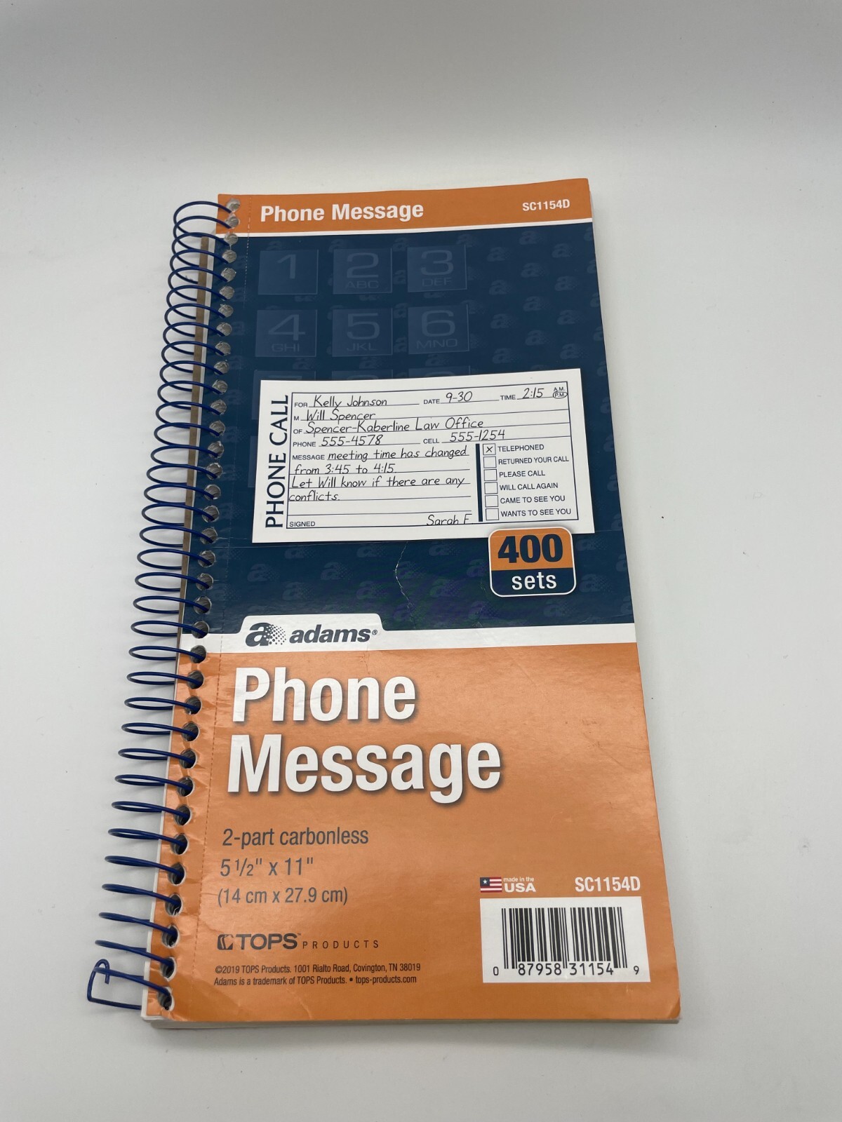 Adams Phone Message Book Carbonless Duplicate SC1154D 2019