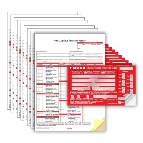 J. J. Keller 10-Pack, Annual Vehicle Inspection Report Form & Red FMCSA Label Al