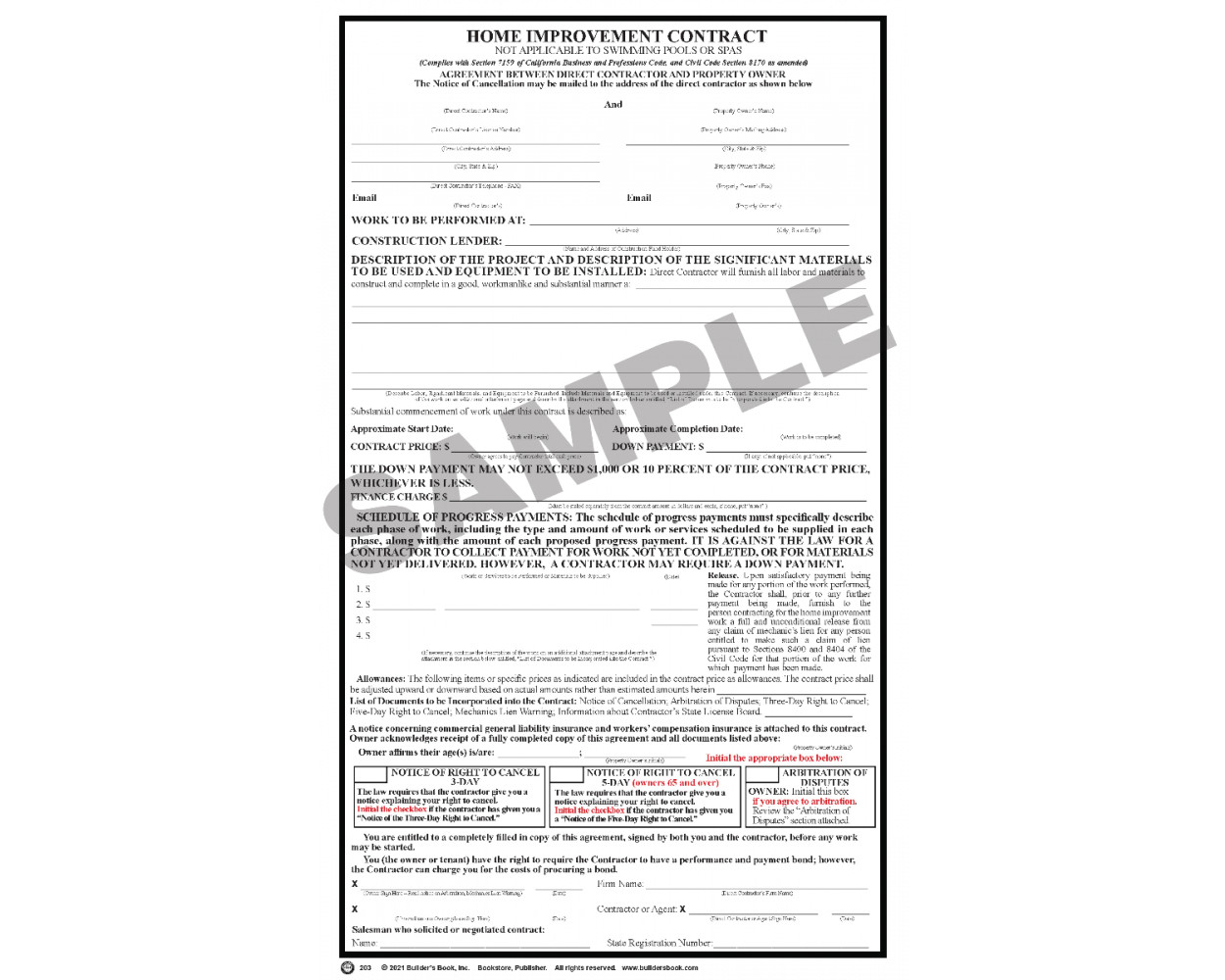 California Home Improvement Contract Form (Package of 25)