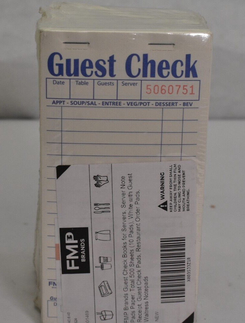 FMP Brands Guest Check Books for Servers Guest Check Diner 500 Sheets Pads
