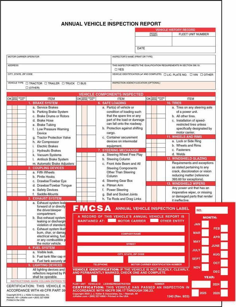 Annual Vehicle Inspection Report Form 25-pack Snap-Out Format, 3-Ply Carbonless