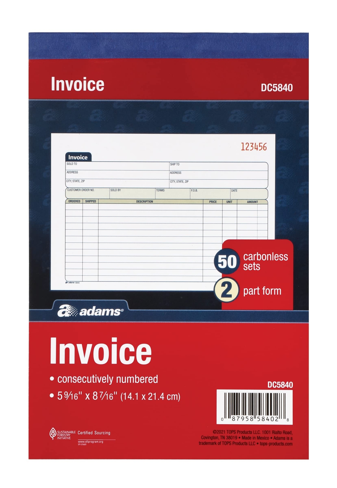 Adams Invoice Book 3 Pack, 2 Part Carbonless Invoices, Horizontal Sales Slip,…