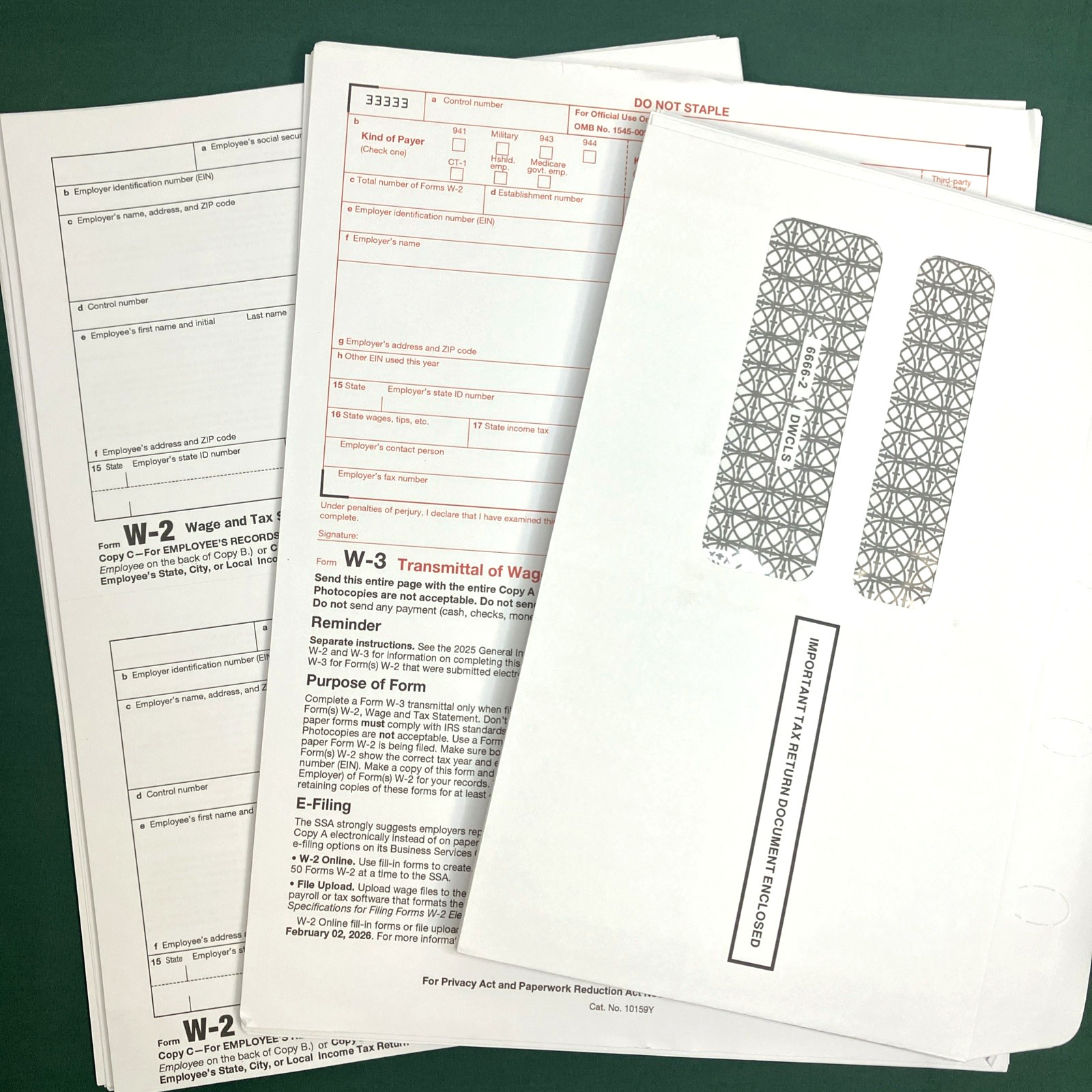 2025 W2 Tax Forms Kit with Envelopes – 25 Employee Set with W3 Forms