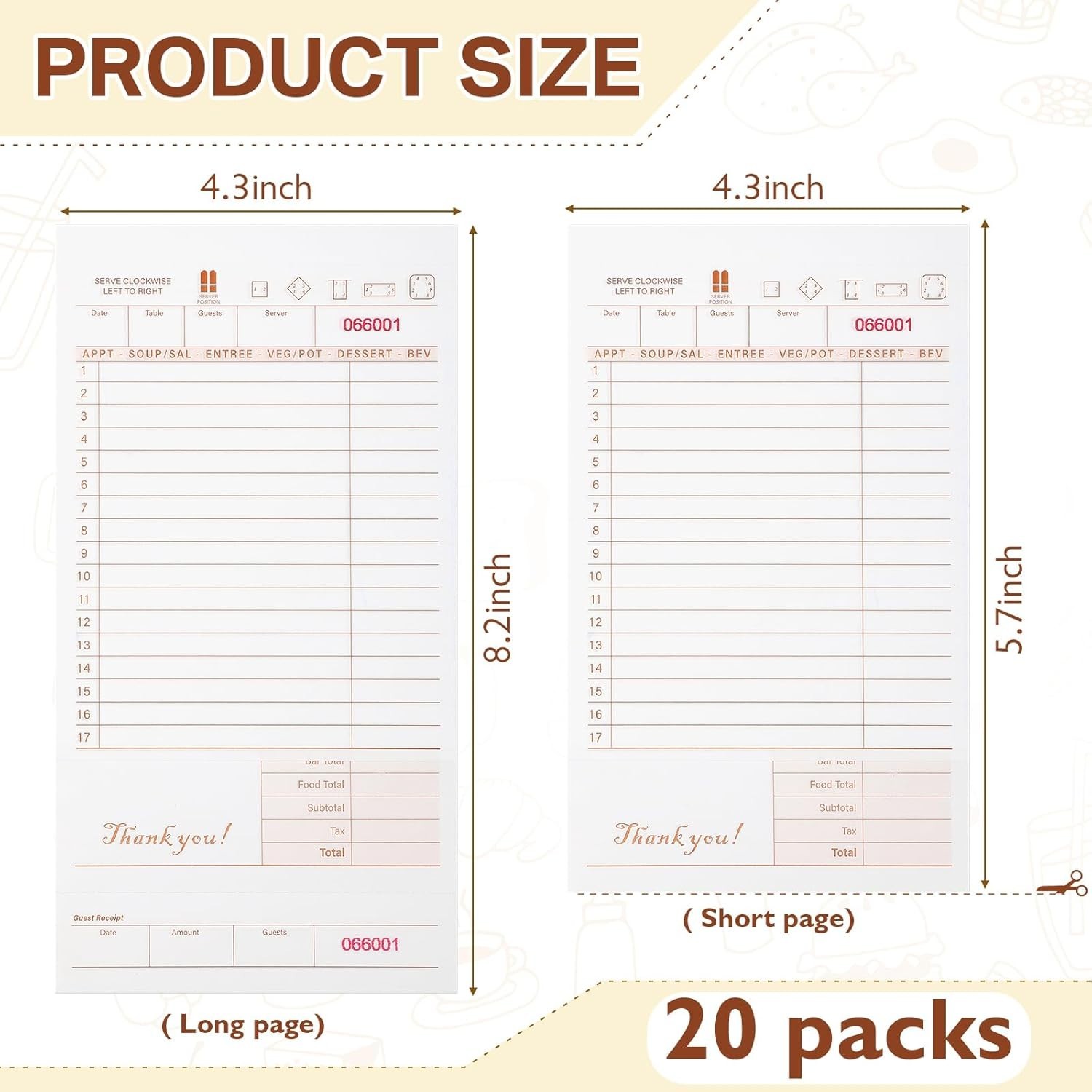 Guest Check Receipt Books 2-Part 50 set per book