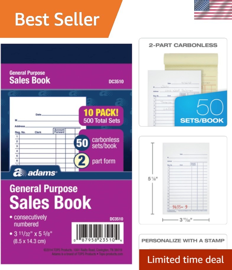 General Purpose Sales Book, 2-Part, Carbonless, White/Canary, 3-11/32 x 5-5/8…
