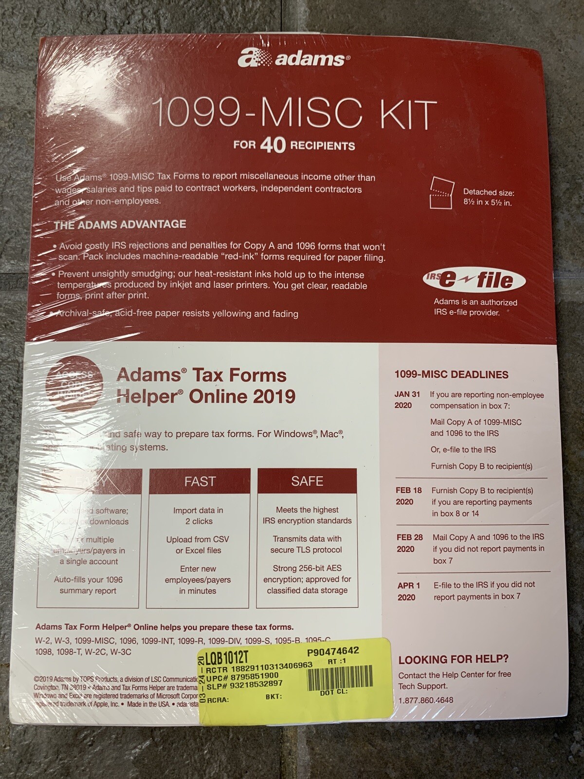 Adams 2019 1099-MISC Tax Kit and 1096, Laser Tax for 40 Recipients