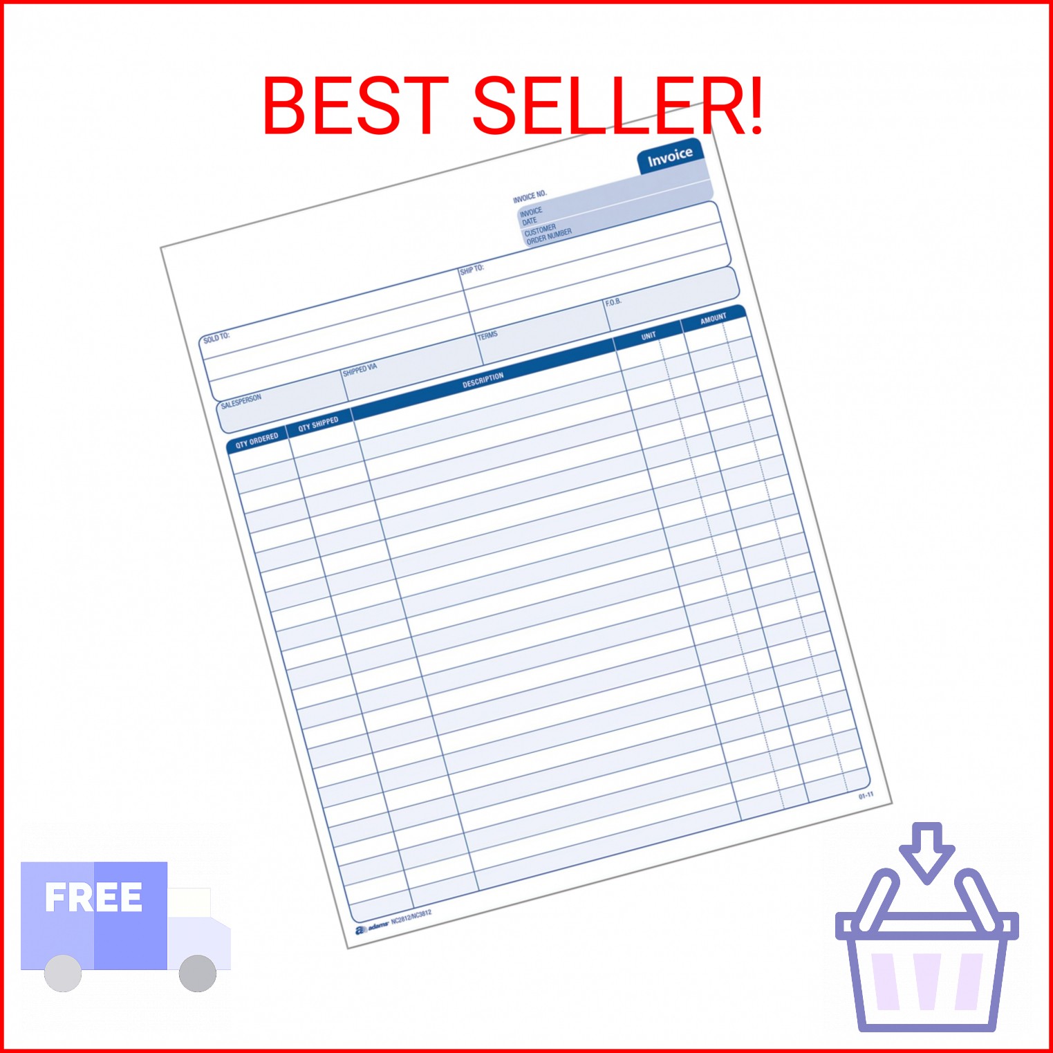 Adams Invoice Sets, 2-Part Carbonless, 8-1/2″ x 11-7/16″, 50 Sets per Pack (NC28
