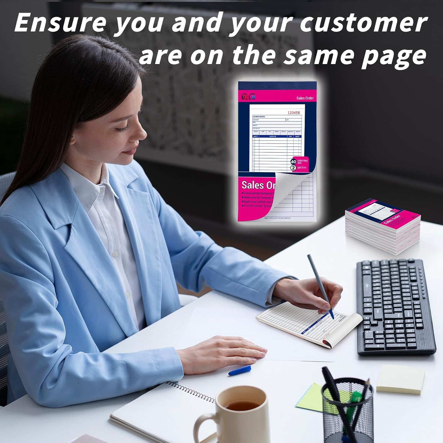 40 Pack Sales Order Book Bulk, 2-Part Carbonless Receipt Form Invoice, White/Yel