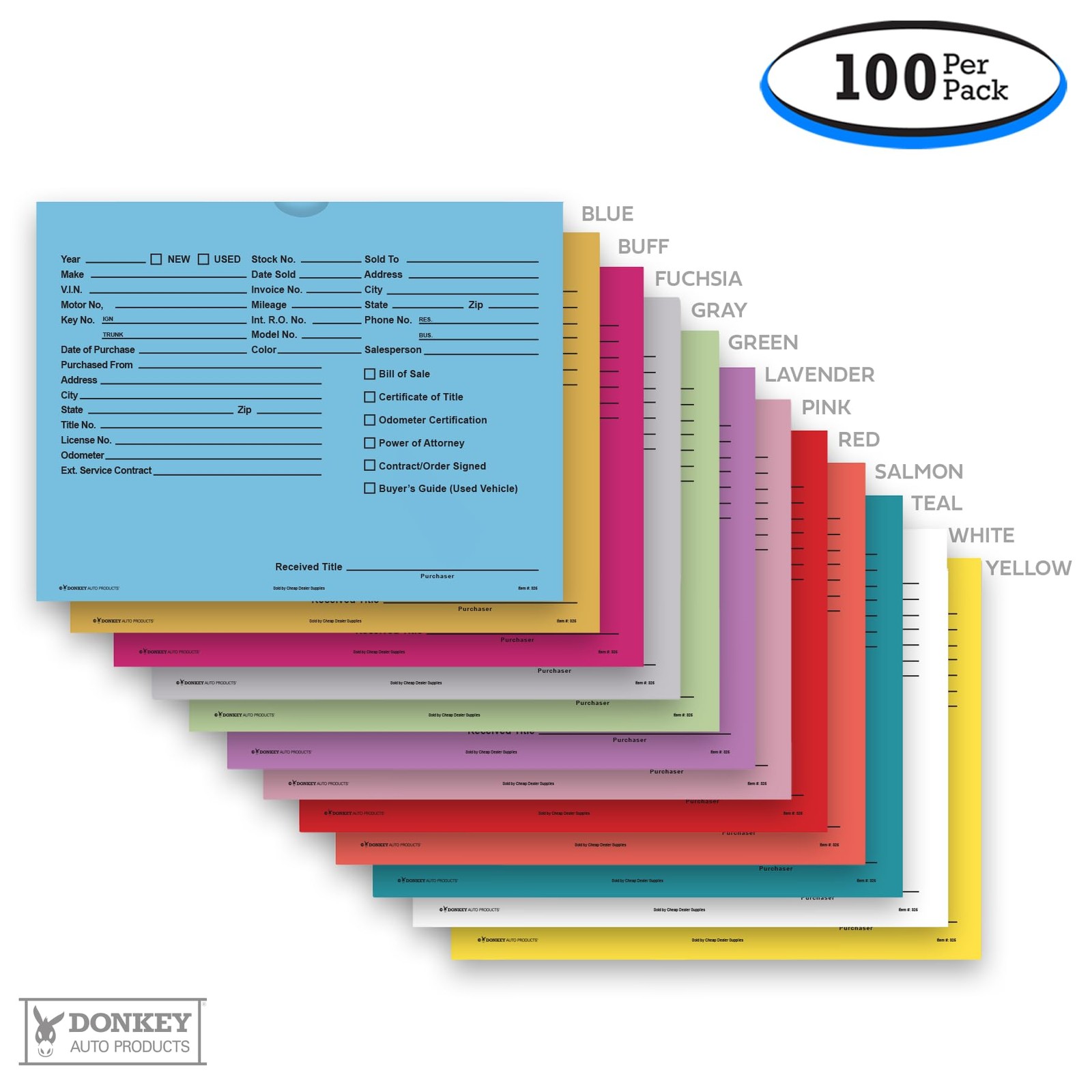 Printed Vehicle Deal Envelopes 9×12 Jackets (100 shrink One Size, Blue