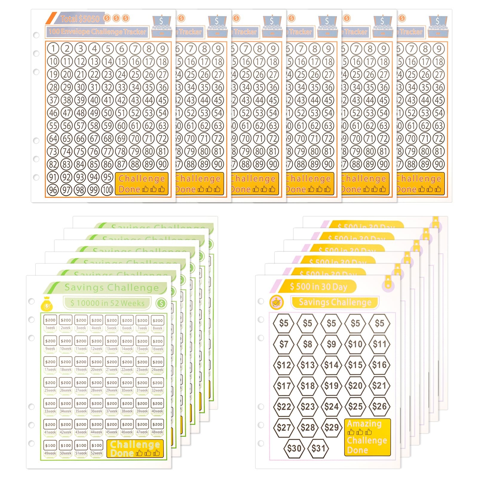 NQEUEPN Saving Money Challenge Tracker Sheets, 18pcs, 100 Day, 7.87×5.98 inch,
