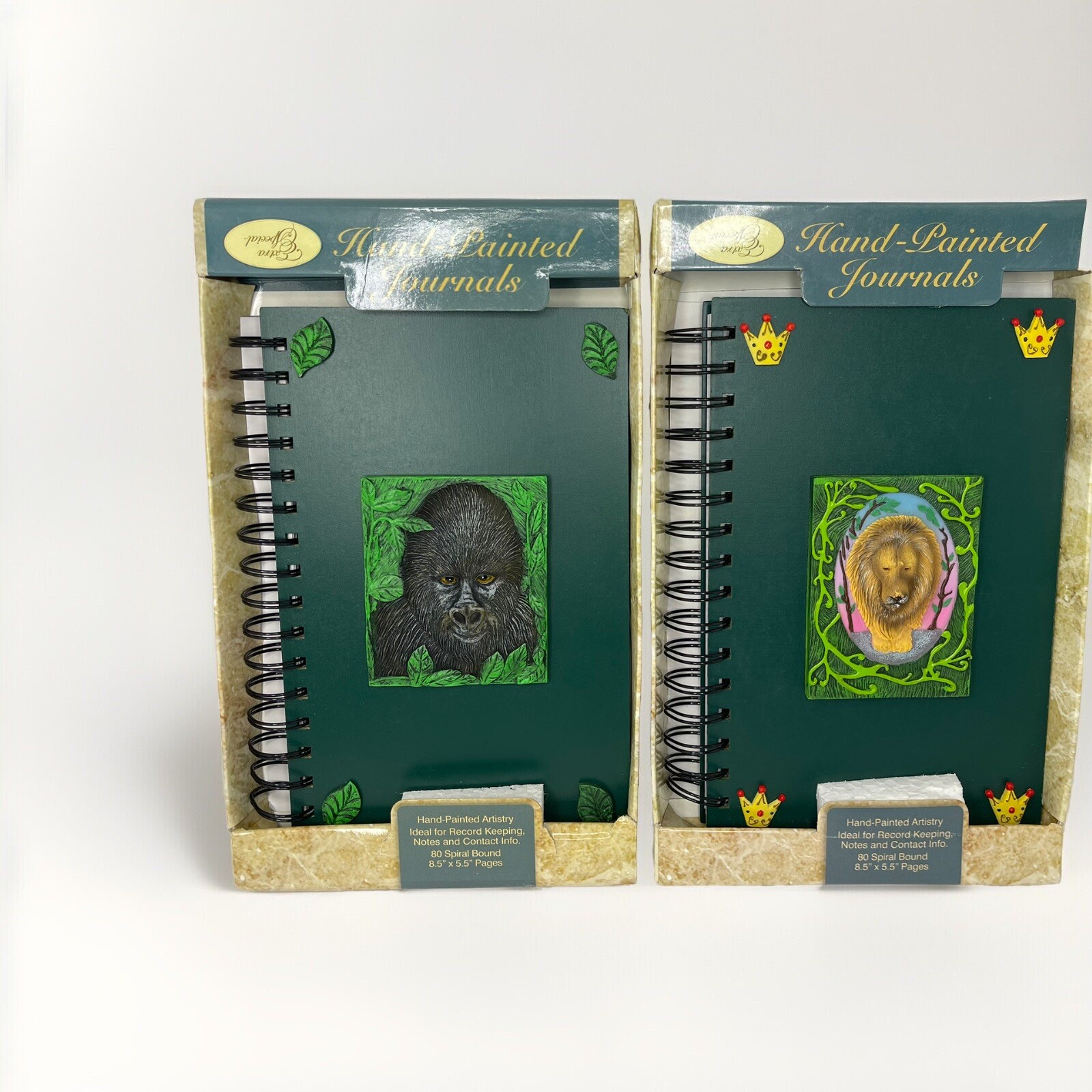 Set Of 2 Extra Special Hand Painted Spiral Journals Gorilla And Lion
