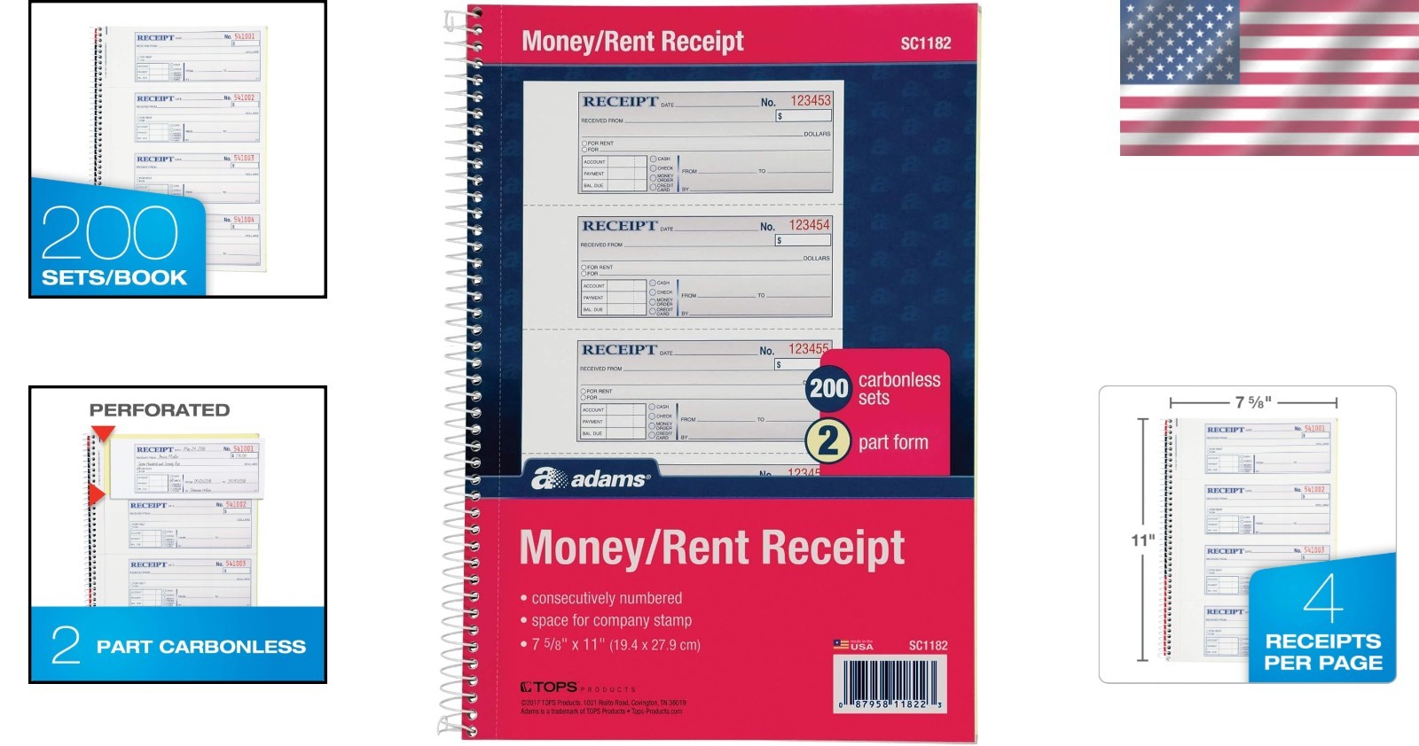 Efficient Spiral Bound 2-Part Carbonless Receipt Book – 200 Sets for Landlords