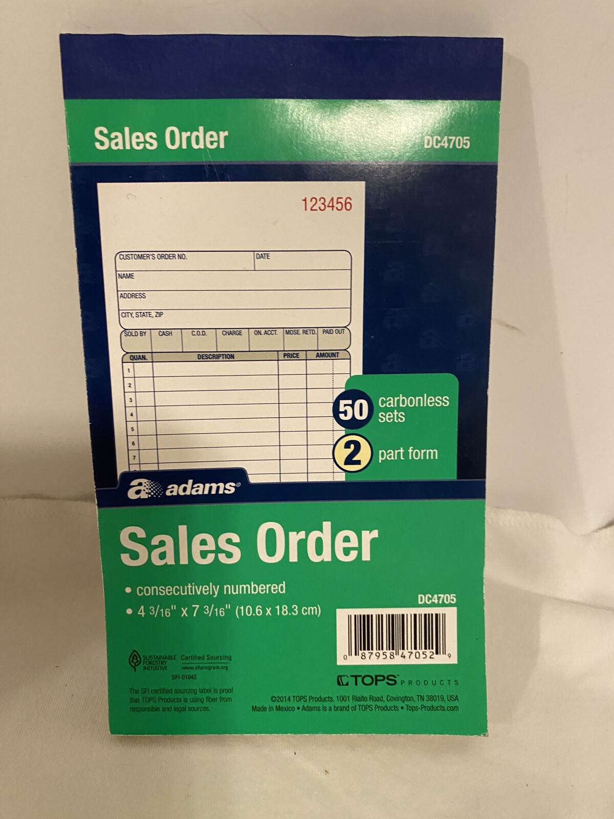 Adams TOPS Sales Order Book 7 3/16″ x 4 3/16″ 2 Part Carbonless.