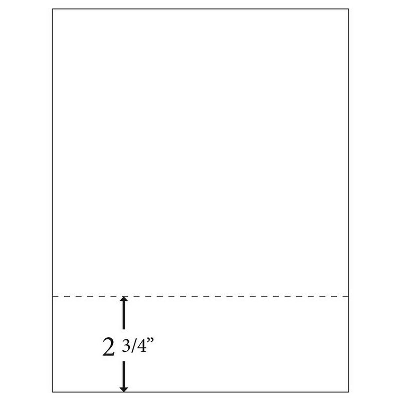 8-1/2″ x 11″ Laser Cut Sheet, 24# White Stock, 1 Horizontal Perforation 2-3/4″