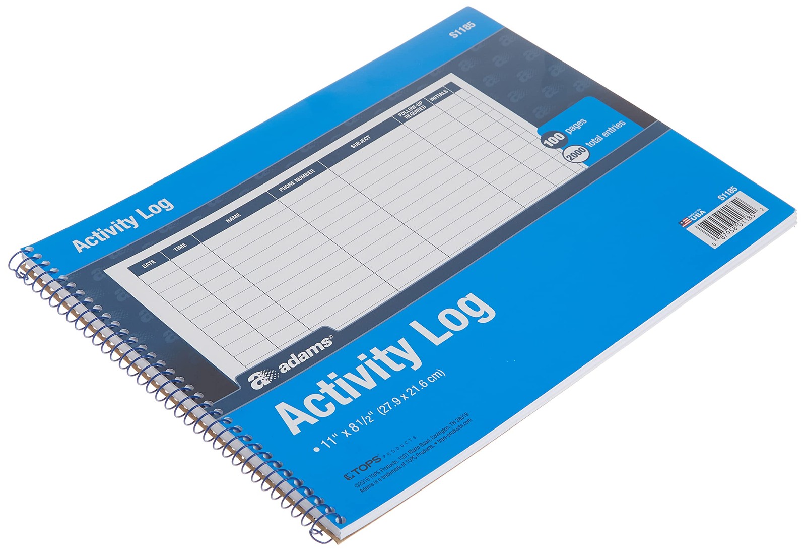 Adams Activity Log Book, Spiral Bound, 8.5 x 11 Inches, (Pack of 1), White