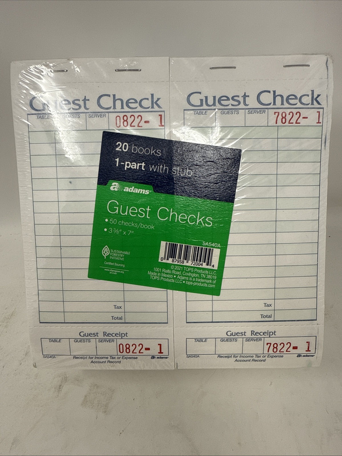 Adams 1-Part Guest Check Books w/stubs 3 3/8 x 7, 20 Pads, 1000 total checks