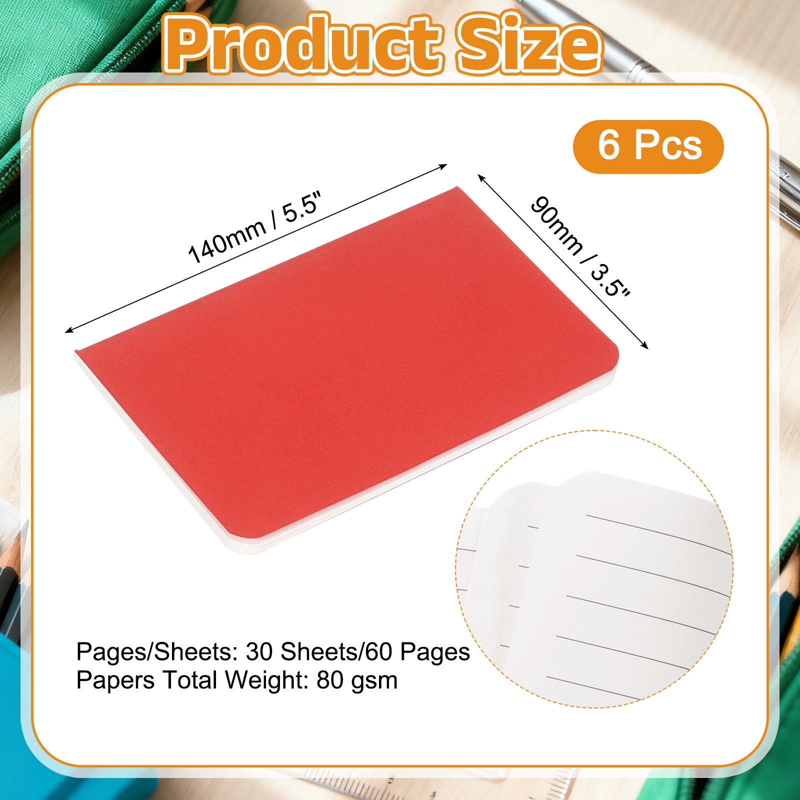 6 Pack A6 Notebook, A6 Journal Mini Notebook Pocket Kraft,Red