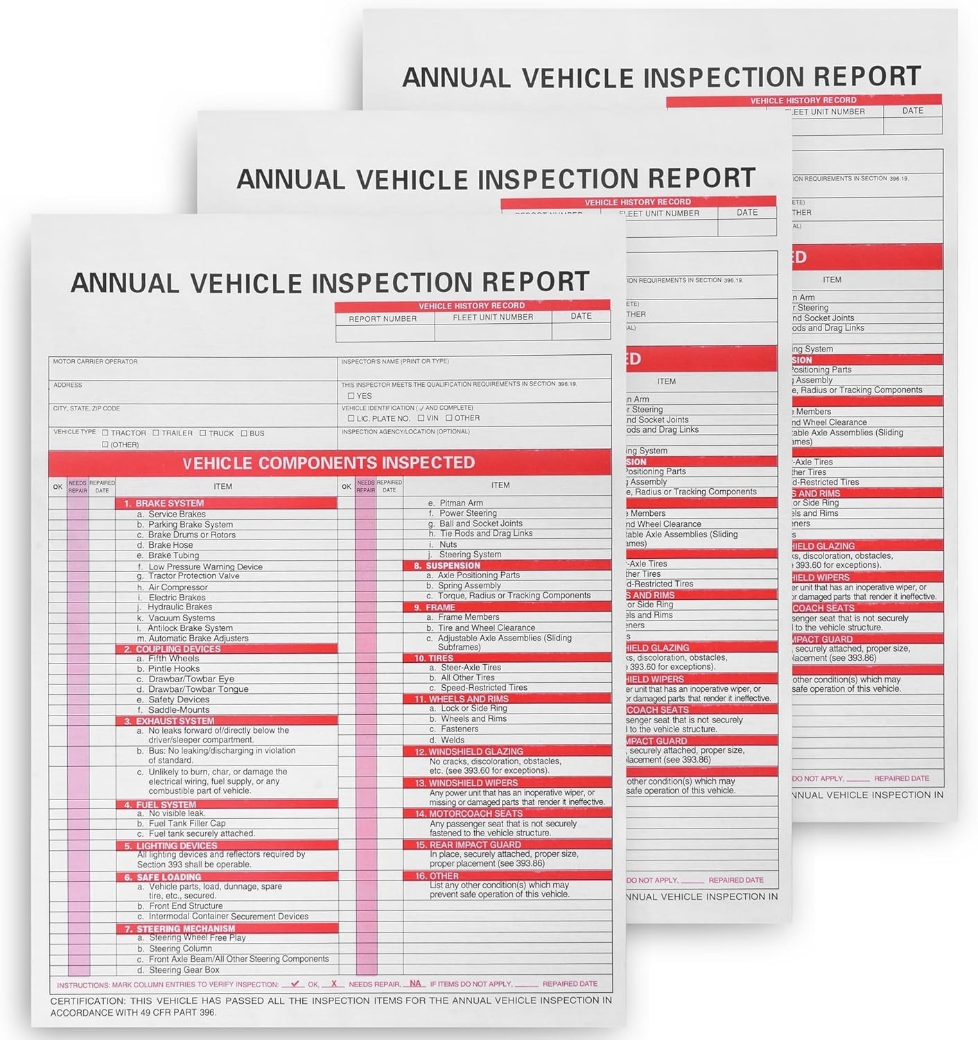Complete 25 Pack Vehicle Inspection Kit – Red Adhesive Stickers & Forms Included
