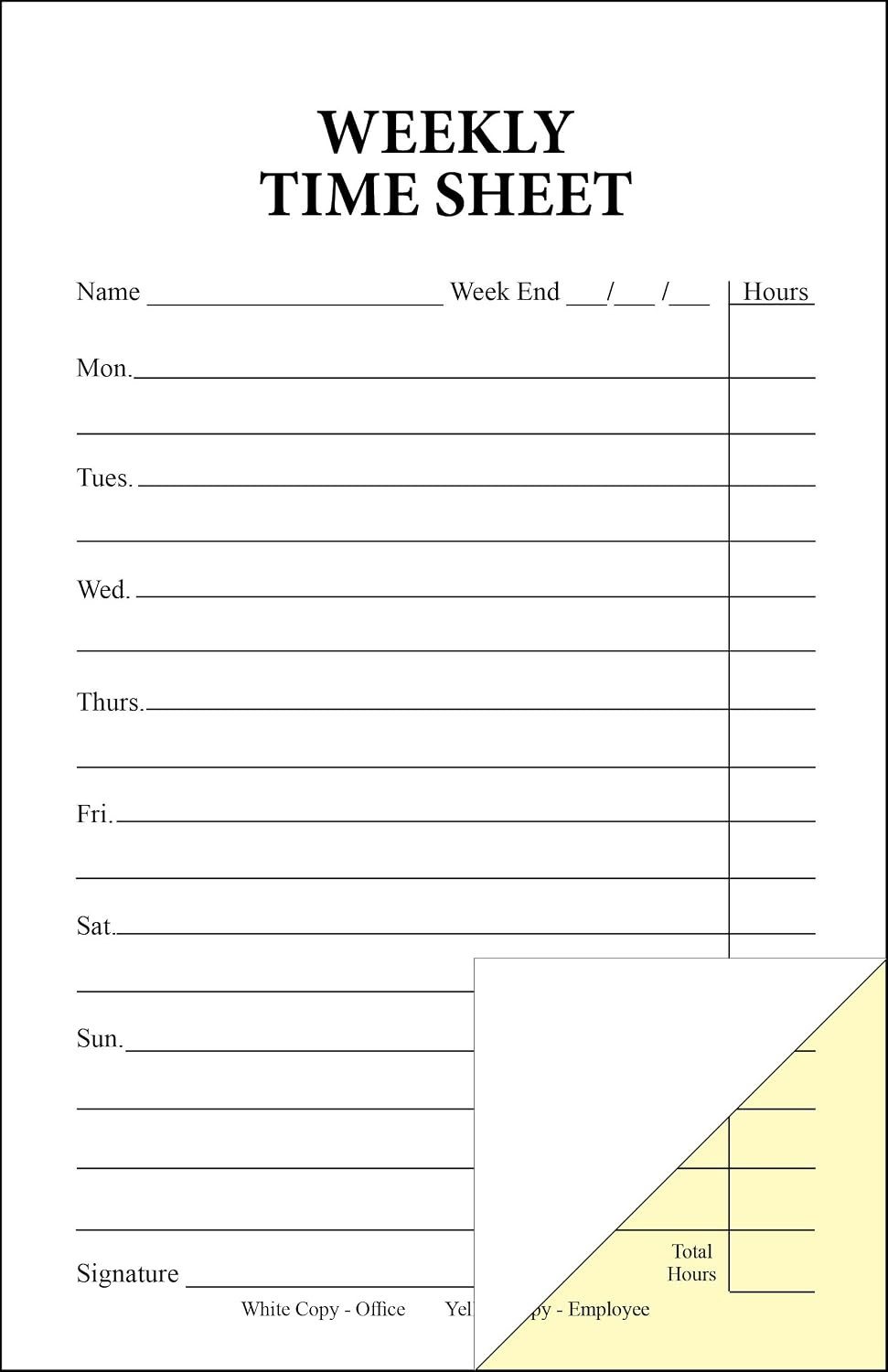 Weekly Time Sheets on 2 Part Carbonless Paper 100 Pack of Forms