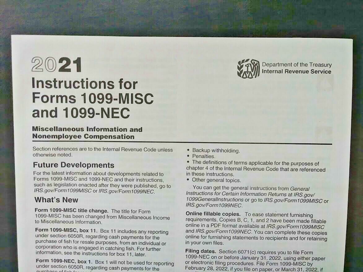 2021: 5 SHEETS 1099-MISC IRS Miscellaneous Income Tax & 3=1096 Transmittal Forms