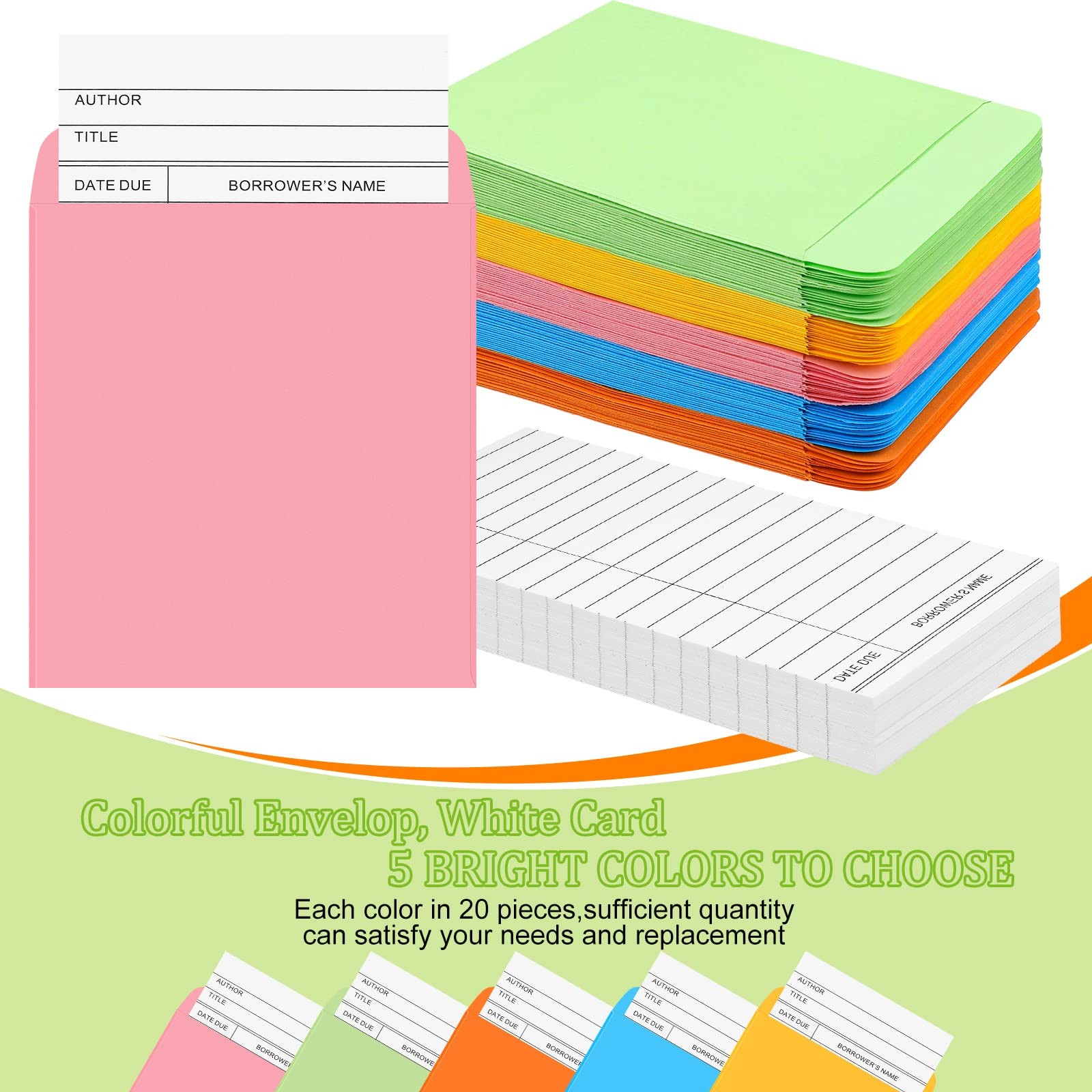 200 Pcs Library Pocket Envelopes and Books Cards Include 100 Self Adhesive Po…