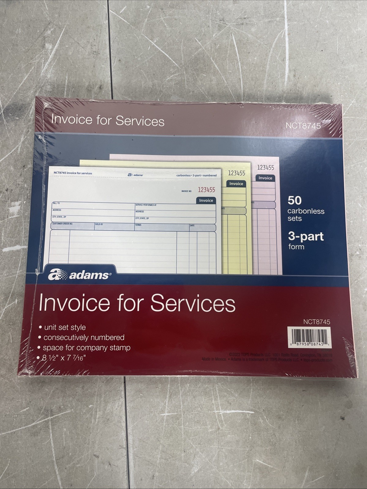 3-Part Carbonless Invoice Forms – 7.44 x 8.5″ – 400 Sets, White/Canary/Pink
