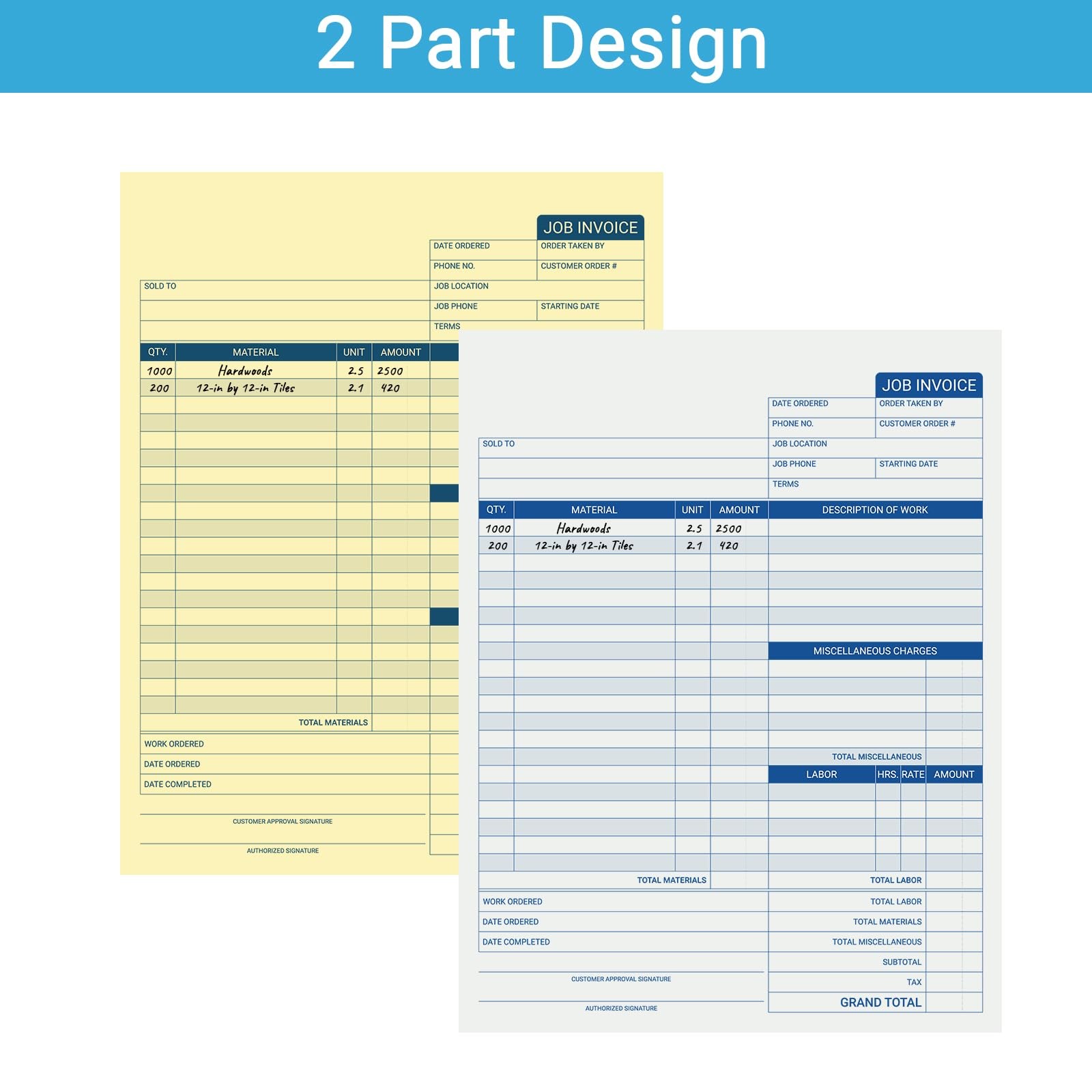 150 Sets Job Invoice Forms, 2 Part Carbonless, 8.5X11 Inch Numbered Labor and…