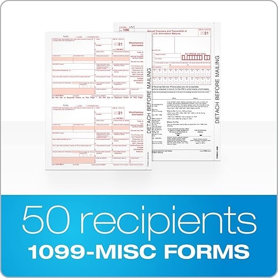 (10) TOPS 1099 MISC 2-UP FORMS + ADAMS 1099 NEC 3-UP CONTINUOUS TAX FORMS 2021